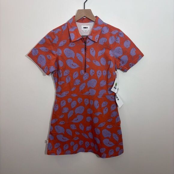 OBEY LEAVES WORK DRESS NEW with tags Size XS GINGER BISCUIT MULTI - Picture 6 of 16
